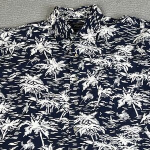 ROPER Shirt Mens XL Navy White Palm Tree Print Western Cowboy Rodeo Rancher